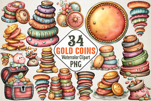 Watercolor Gold Coins Clipart, an Illustration by RobertsArt