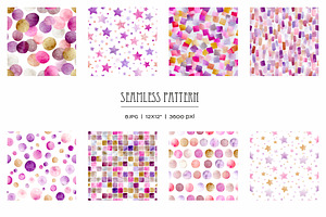 Watercolor dots and stars pattern