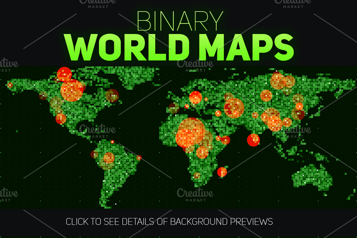 5 Binary World Maps, a Technology Illustration by GarryKillian