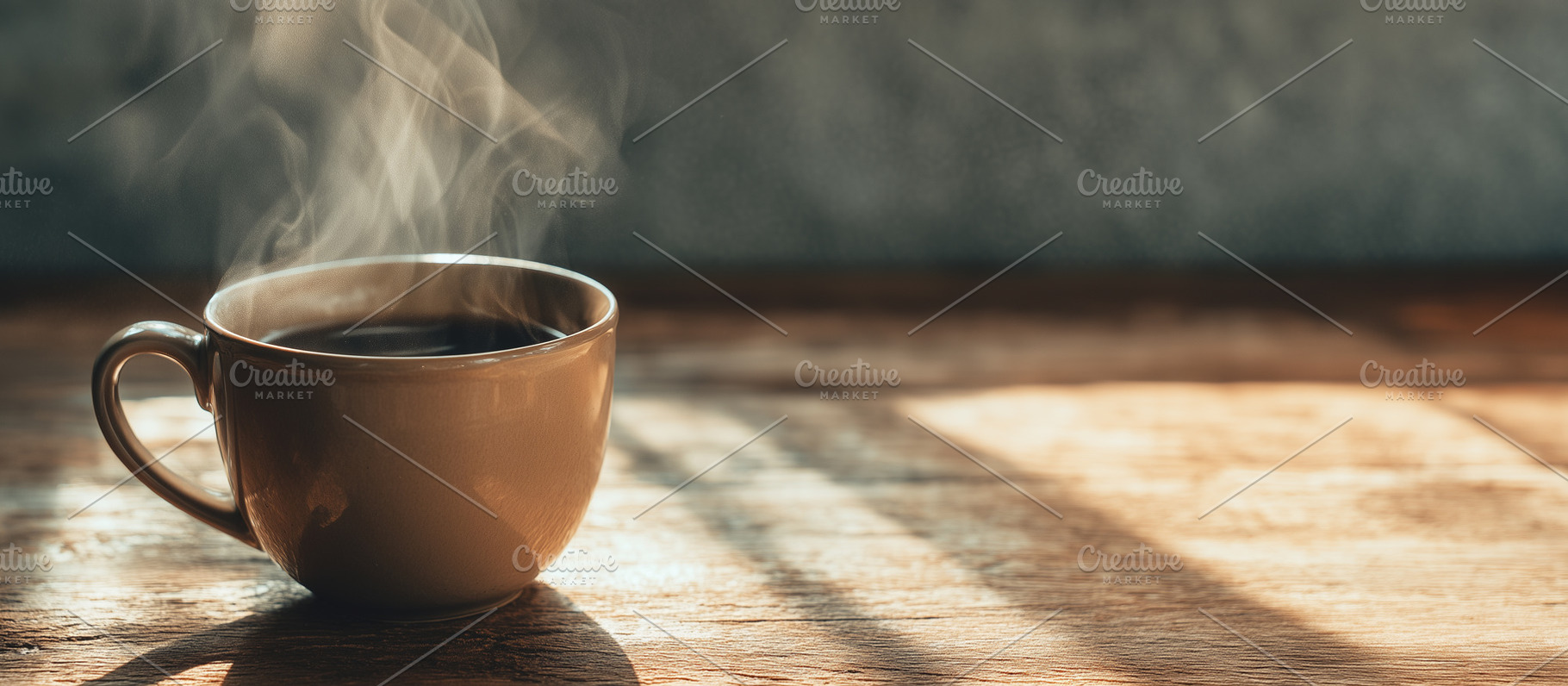 Close up of a steaming cup of coffee, a Food & Drink Photo by MistyDay