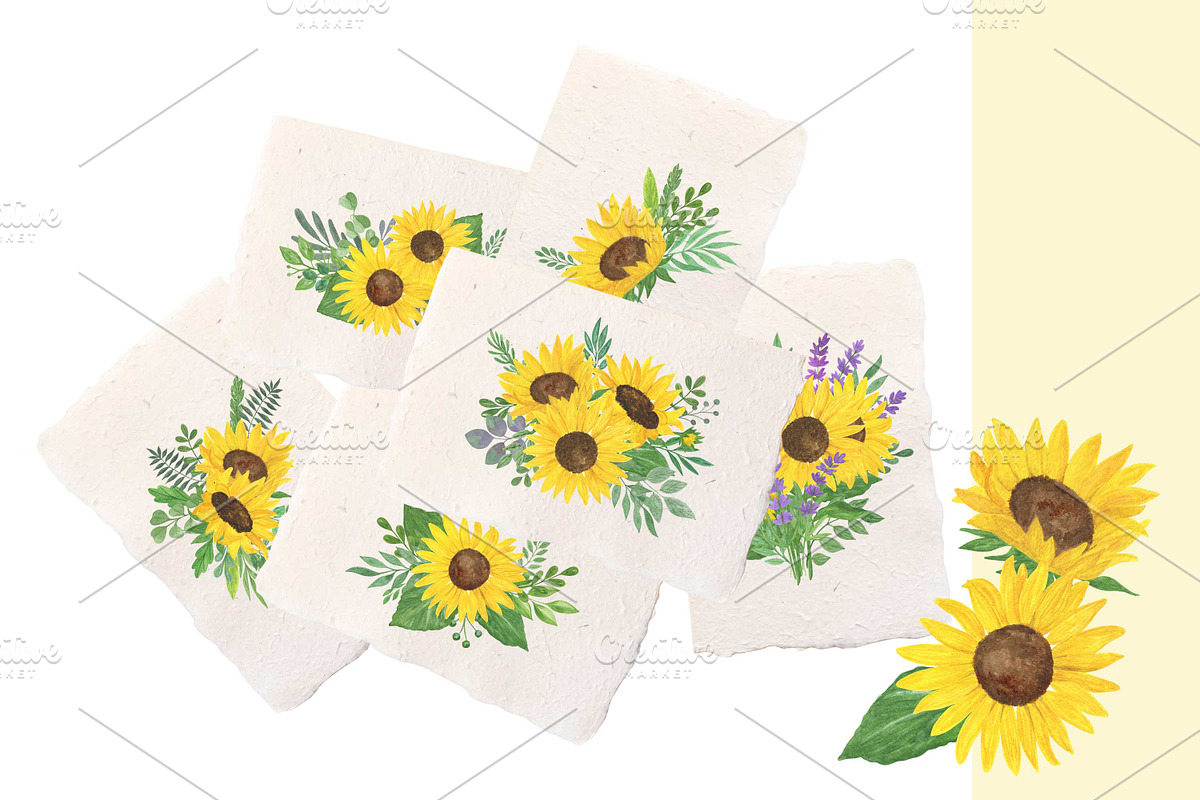 Sunflowers Watercolor Collection, an Illustration by Contes_de_fée (Photo 3 of 21)