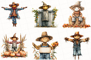 Watercolor Fall Scarecrow Clipart, an Illustration by OK Design (Thumbnail 2 of 5)