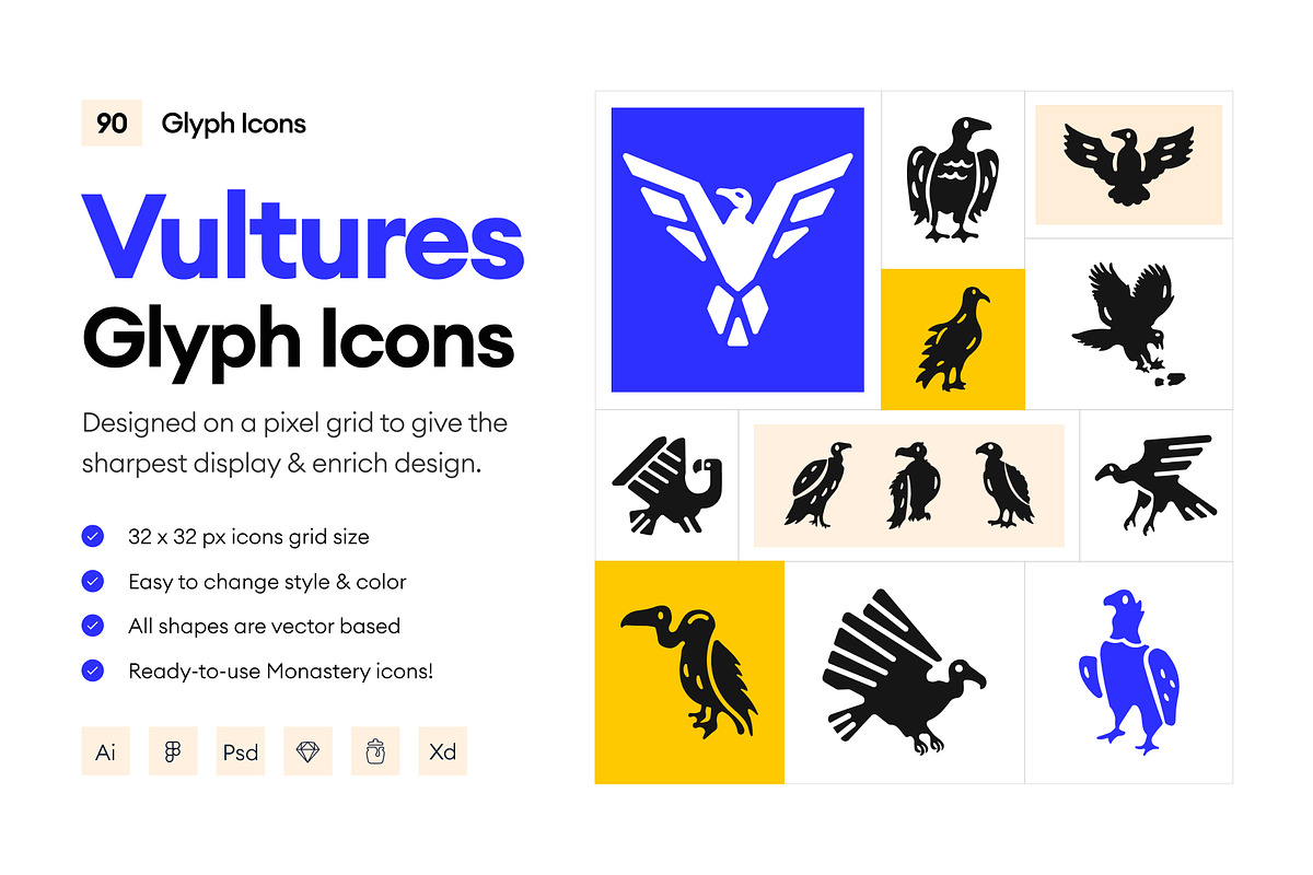 Vulture Glyph Icons, a Solid Icon by Prosymbols (Photo 1 of 6)
