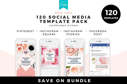Boss Lady Canva Social Media Pack, a Marketing Template by The Blog Creative