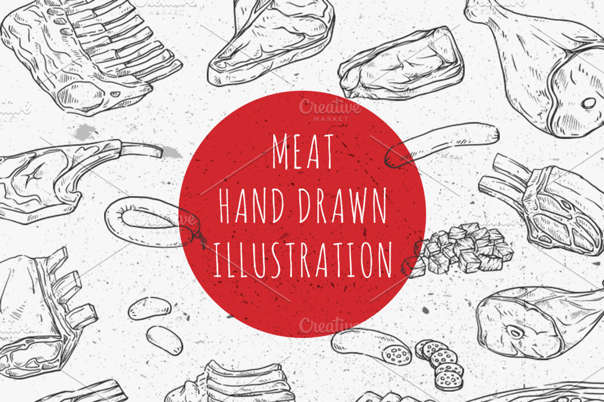 Meat hand drawn vector, an Object Graphic by Ladle&co. (Photo 1 of 2)
