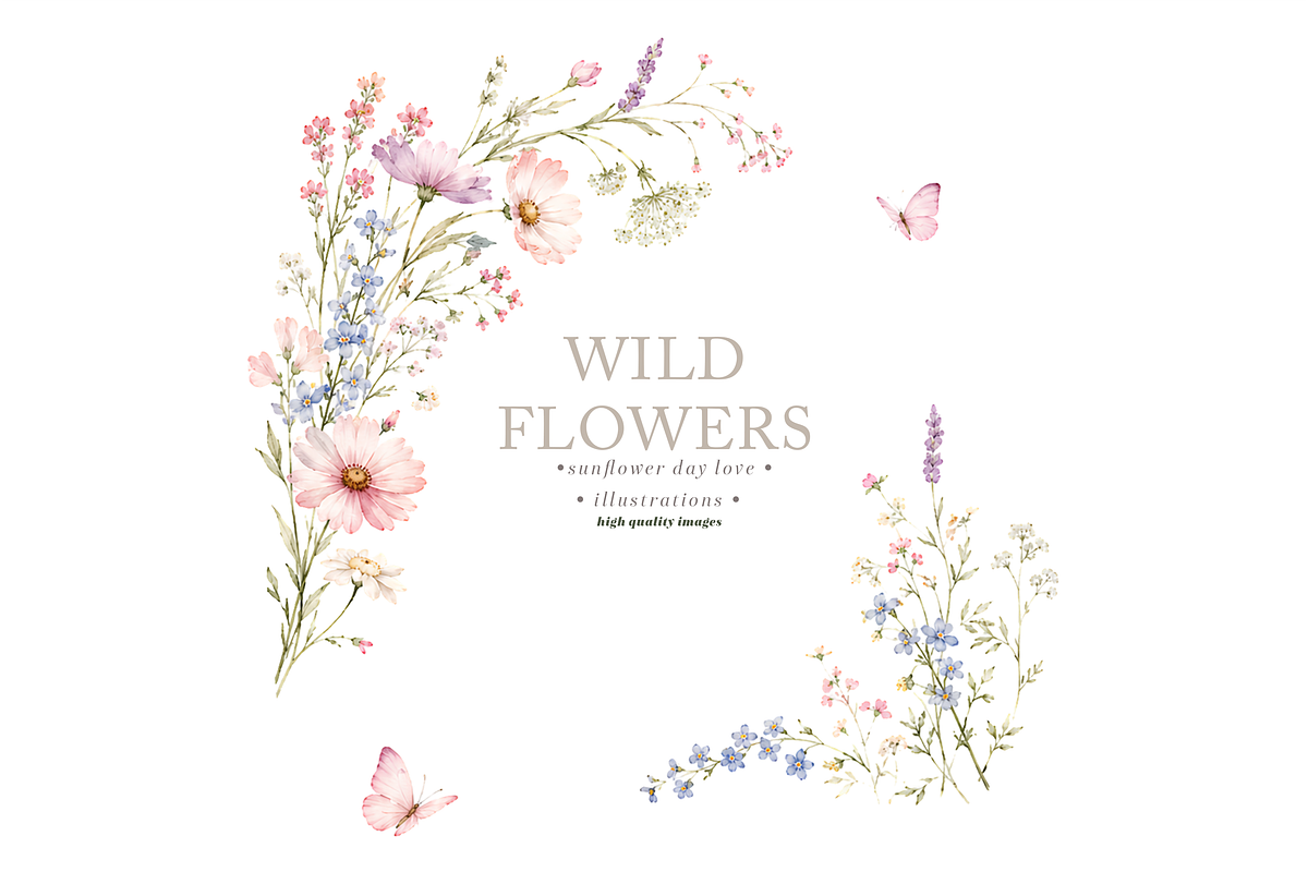 Pink Wildflowers Butterflies Clipart, a Seasonal Illustration by Sunflower Day Love (Photo 4 of 4)
