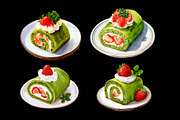 Matcha Strawberry Roll Cake Clipart, a Food Illustration by Stellalunarts (Thumbnail 3 of 3)