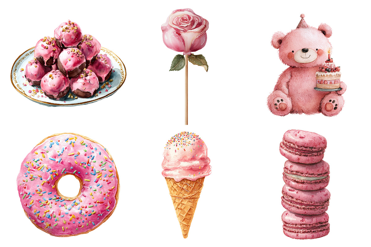 Watercolor Pink Sweets Birthday Clip, an Illustration by Design Market (Photo 3 of 3)