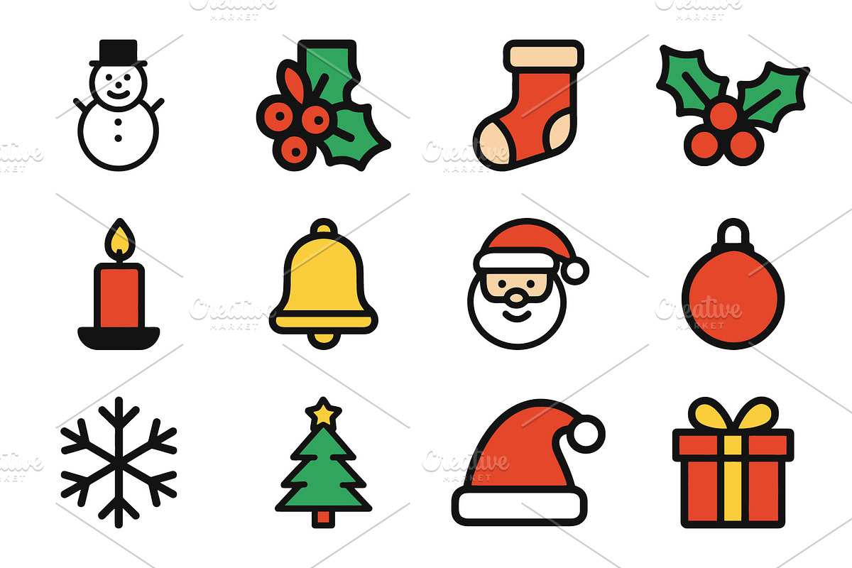 Christmas icons festive theme, a Branding & Logo Template by Vectorium Studio