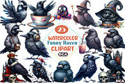 Watercolor Crow Clipart, Funny Raven, an Illustration by DreamCafeArt (Thumbnail 1 of 7)
