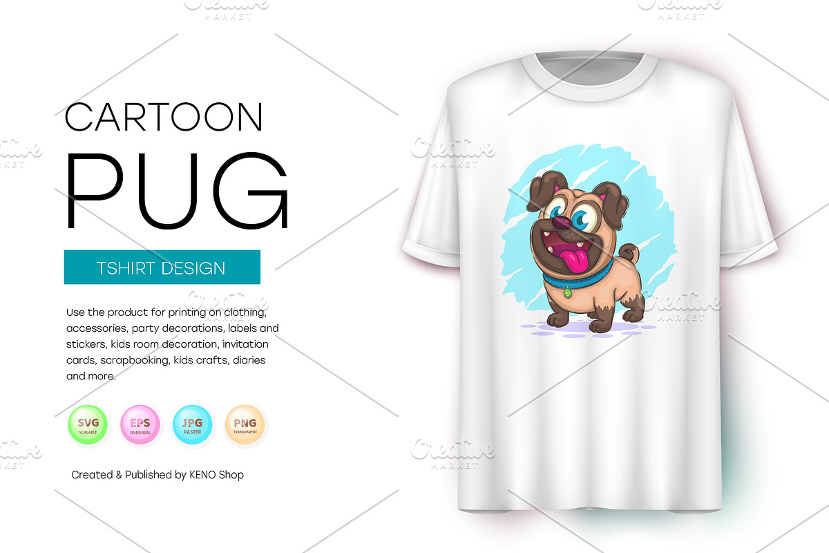 Cute cartoon pug, Tshirt, PNG., an Animal Illustration by KENO Mascots (Photo 5 of 6)