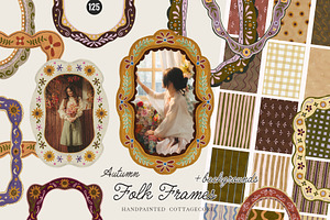 Autumn FOLK Frames & Backgrounds, a Decorative Illustration by SunnyAfternoons