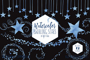 Light Blue Watercolor Star Trails, an Object Illustration by ClipartBrat Graphics (Thumbnail 2 of 6)