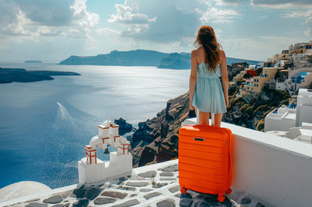 A young woman enjoys the stunning vi, a Photo by Tanuart