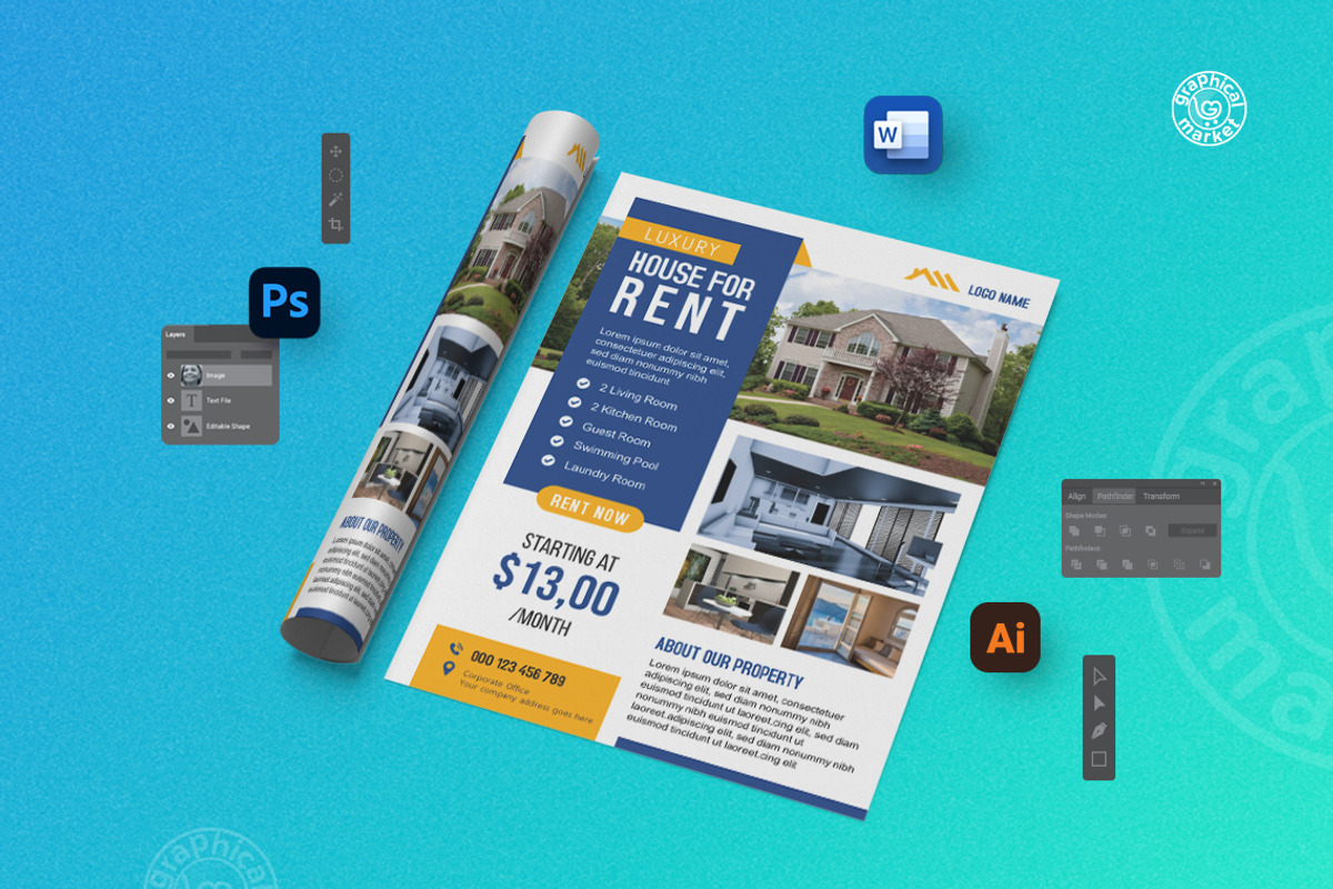 Real Estate Flyer Template, a Flyer Template by GraphicalMarket (Photo 2 of 6)