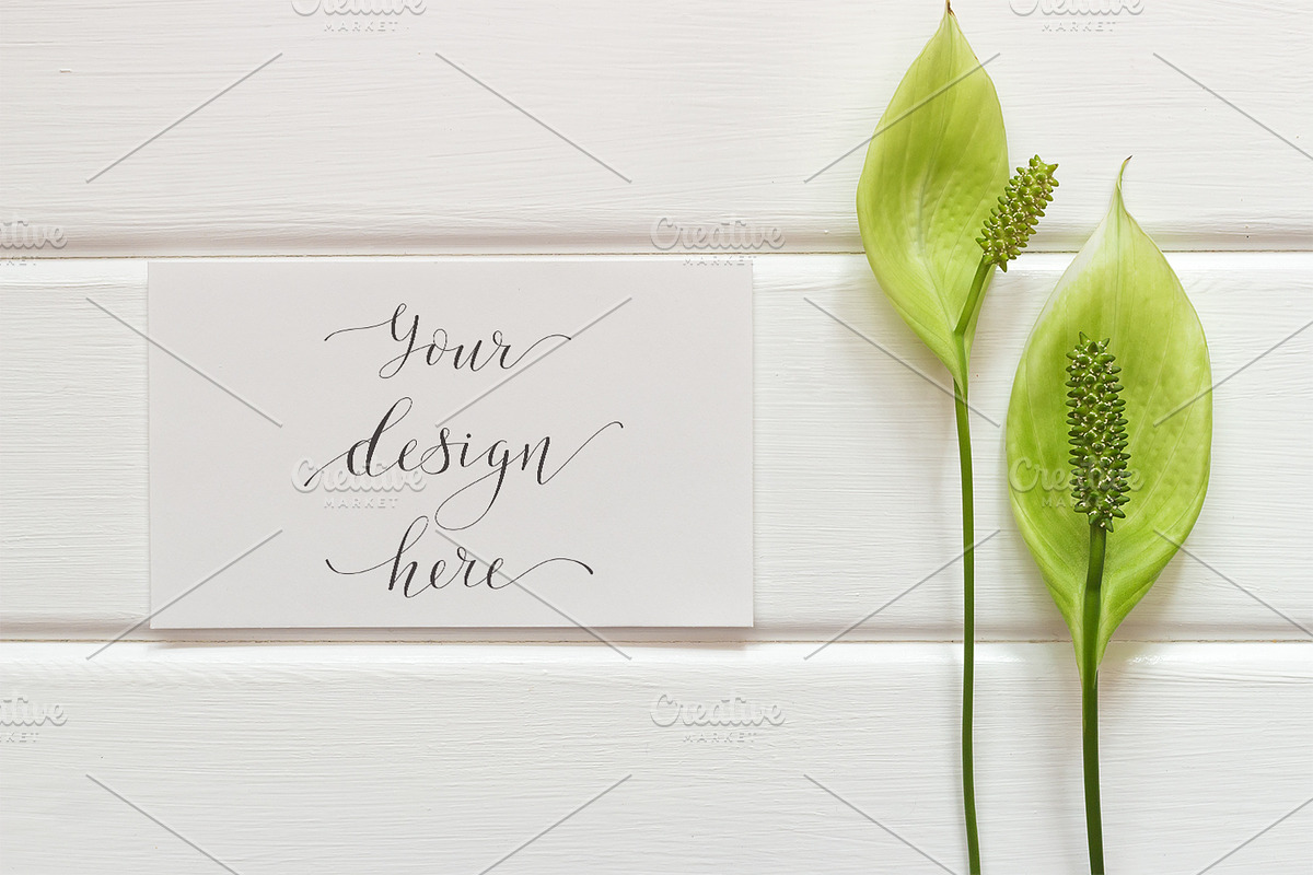 Mockup. Cards and flowers, a Print Template by Mockups4you