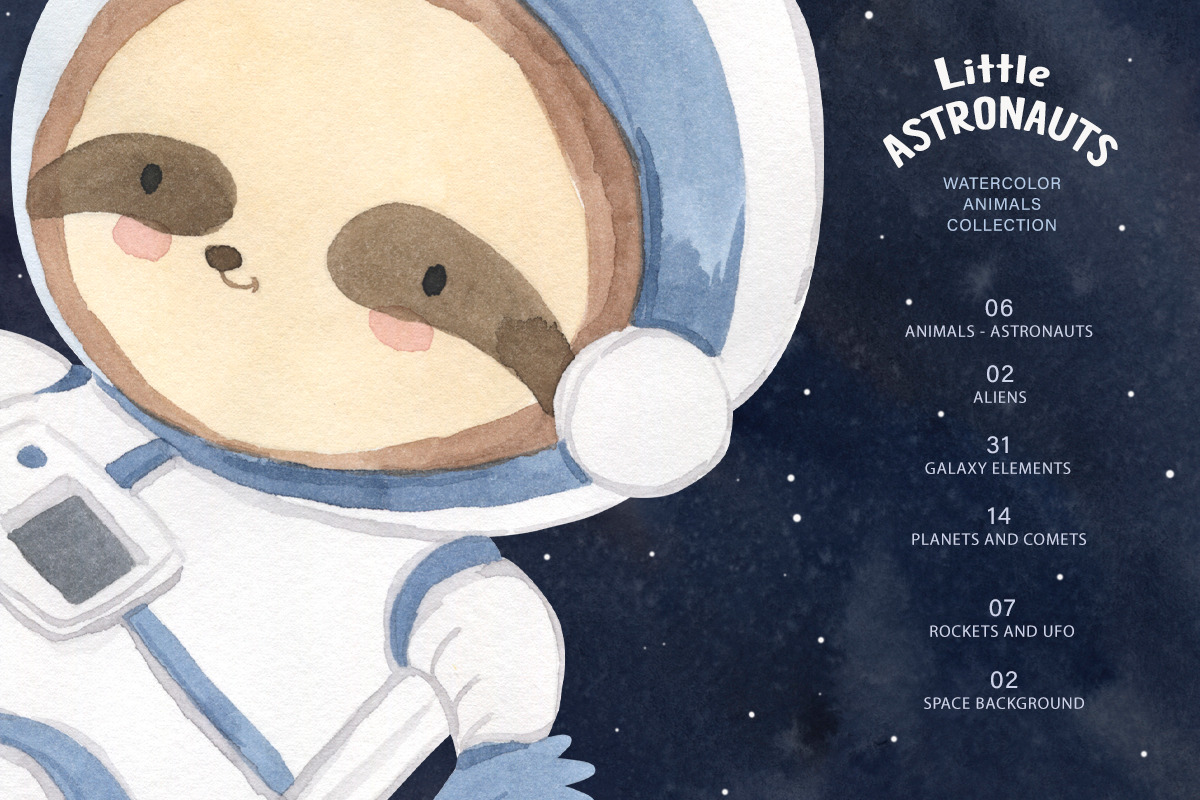 ASTRONAUT clipart. Watercolor animal, an Illustration by OlliArtDesign (Photo 2 of 8)