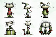 Whimsical Christmas Cats Clipart, an Illustration by Creative Art (Thumbnail 2 of 14)