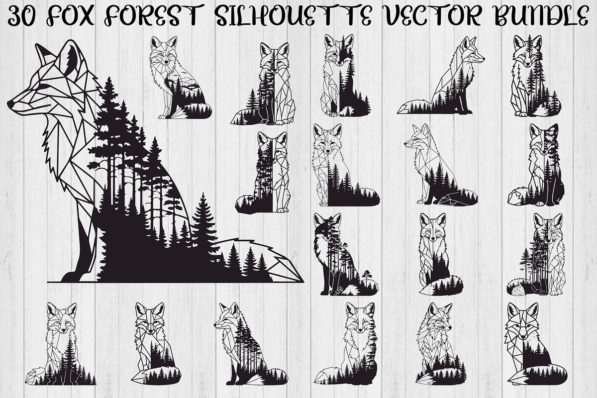 Fox Forest Silhouette Vector Bundle, an Illustration by Creativeshirt (Photo 1 of 31)