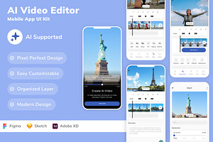 AI Video Editor Mobile App UI Kit, an UI Kit Template by Betush