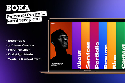 Boka - portfolio and resume template, a Bootstrap Template by SLICEmyPAGE