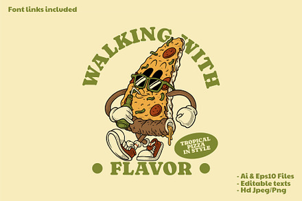 Pizza Walking and Sipping a Drink