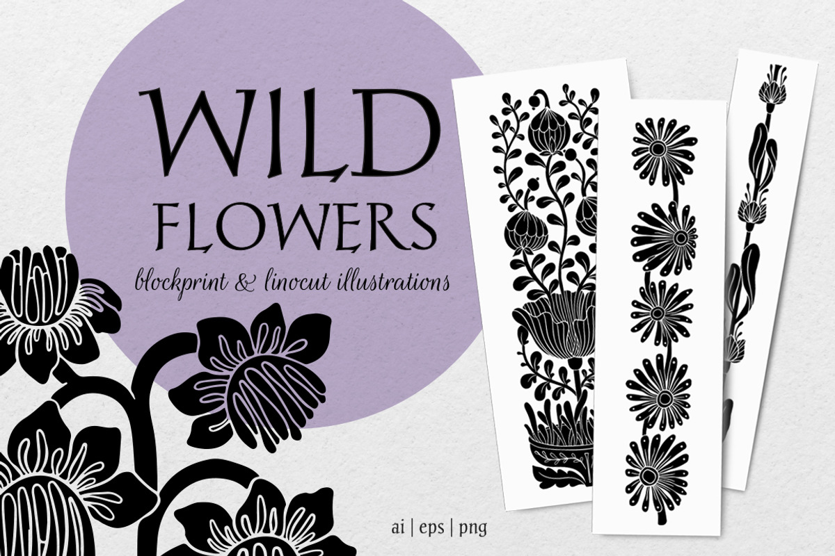 Wild flowers - botanical linocut, an Object Graphic by DariSmartArt (Photo 1 of 13)