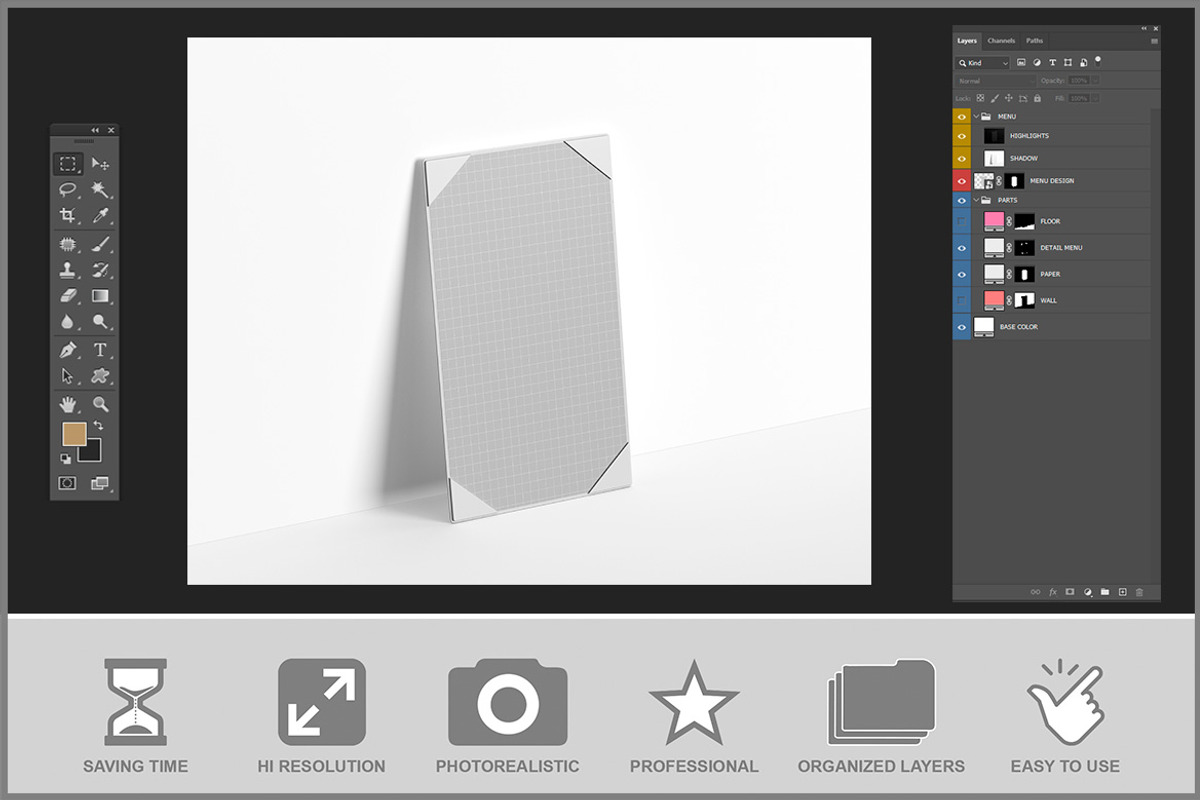 Menu Mockup PSD, an Advertising Mockup by Bruno's Shop (Photo 3 of 4)