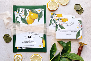 Lemon Watercolor Wedding Invitation