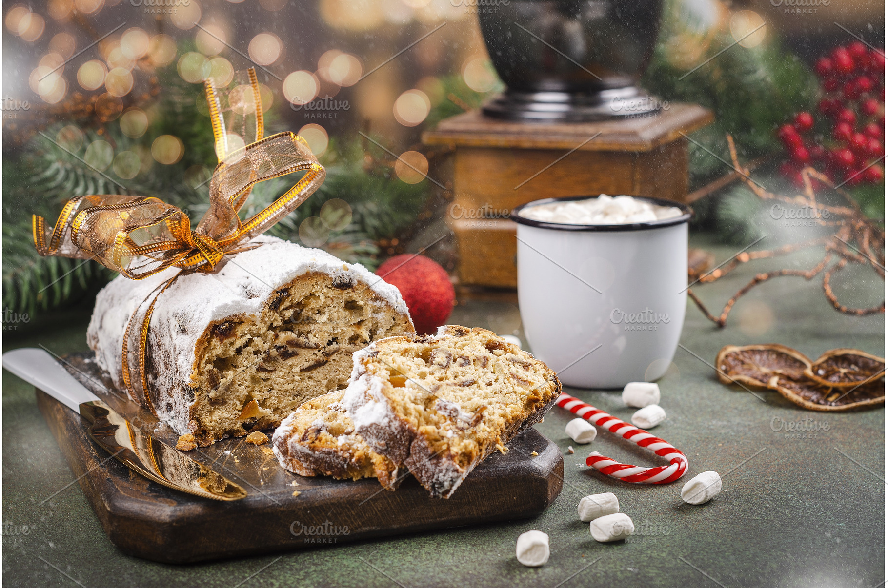 Christmas Stollen on wooden board, a Food & Drink Photo by Ekaterina_Markelova
