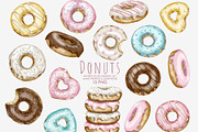 Watercolor donuts clipart, a Food Illustration by AquarelleSpace (Thumbnail 1 of 4)