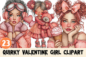Quirky Valentine Girl Clipart Bundle, a Graphic by CitraGraphics