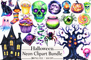 Neon Halloween Clipart Bundle, an Illustration by Libby Wishes (Thumbnail 1 of 7)