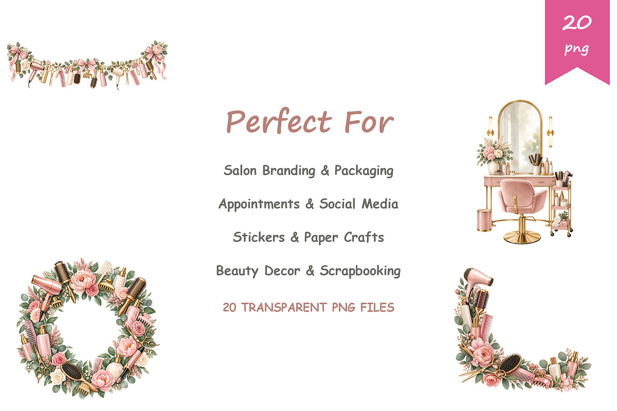 Watercolor Hair Salon Clipart, a Decorative Illustration by BerryPieArt (Photo 4 of 4)