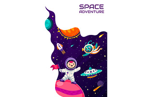 Space Landing Page. Cartoon Kid