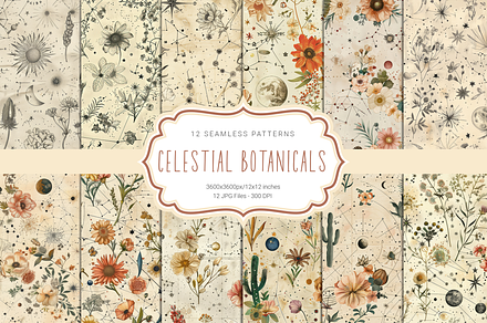 Celestial Botanicals Seamless Patter, a Pattern Graphic by Curve Design