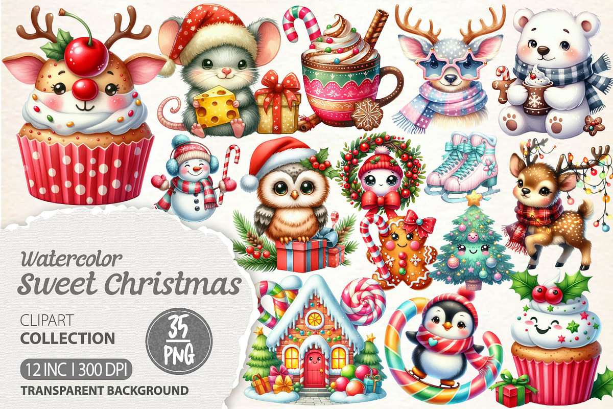 Cute Sweet Christmas Clipart PNG, an Illustration by Dream Creation (Photo 1 of 7)