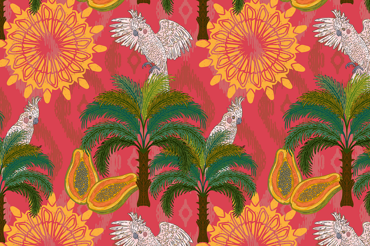 Tropical Cockatoo Palm Papaya, a Pattern Graphic by NayaChu (Photo 2 of 9)
