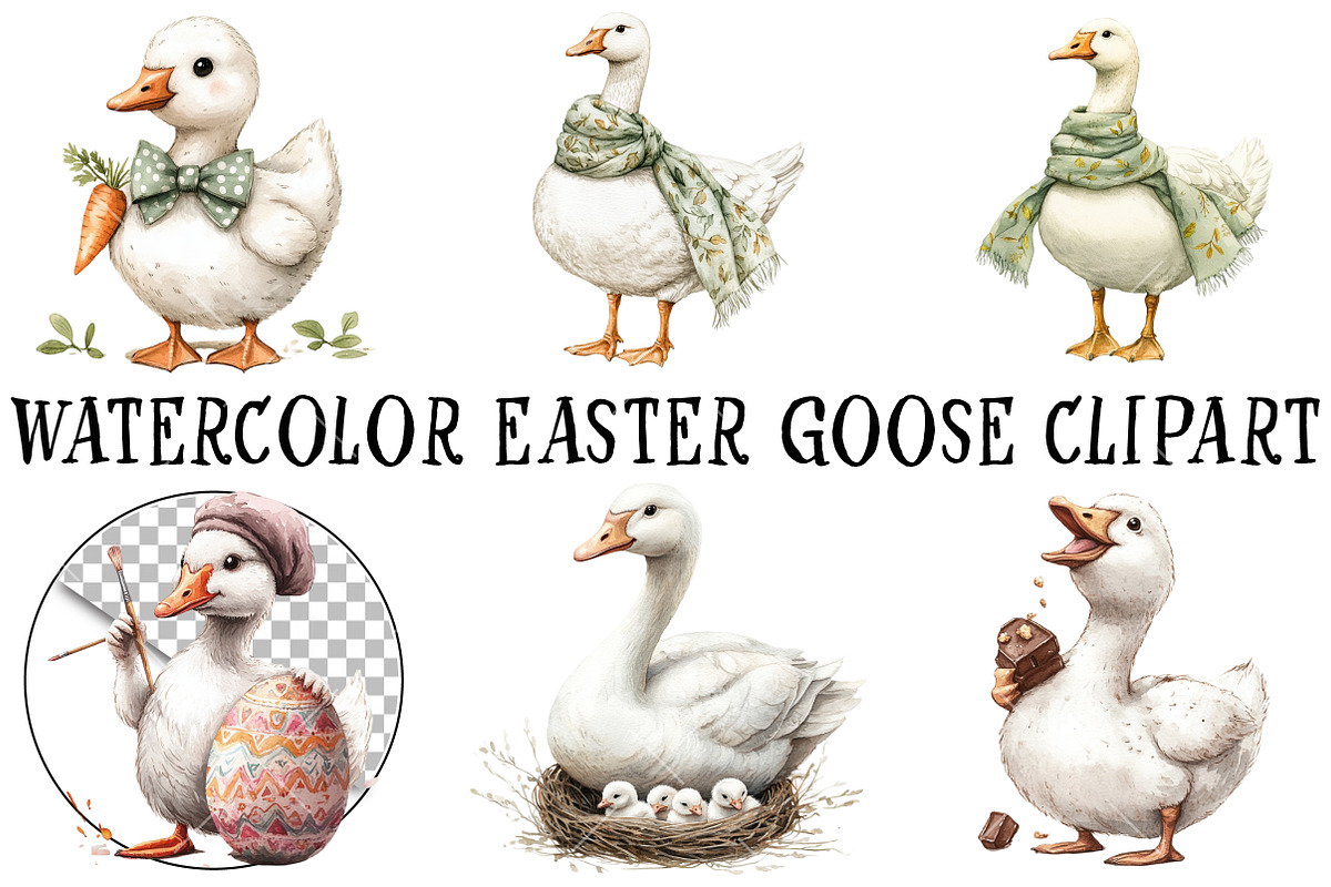 Watercolor Easter Goose Clipart, an Illustration by OK Design (Photo 2 of 6)