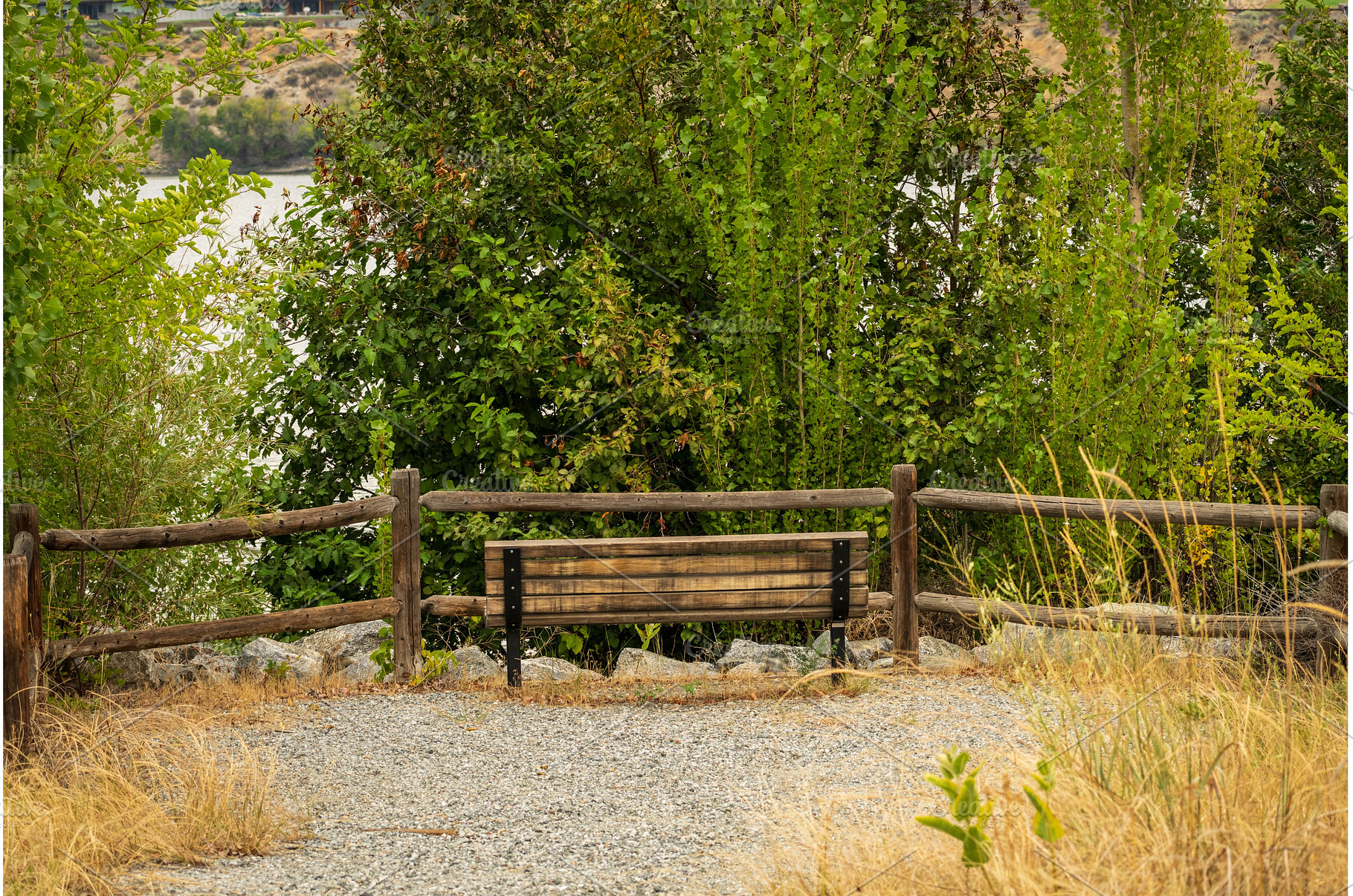 Wooden bench in Chelan Wildlife Area, a Nature Photo by Backyard Stock