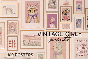 100 Vintage Girly Prints, a Background Graphic by Purple