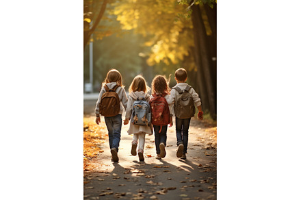 Children with backpacks go to school, a Person Photo by yanadjana