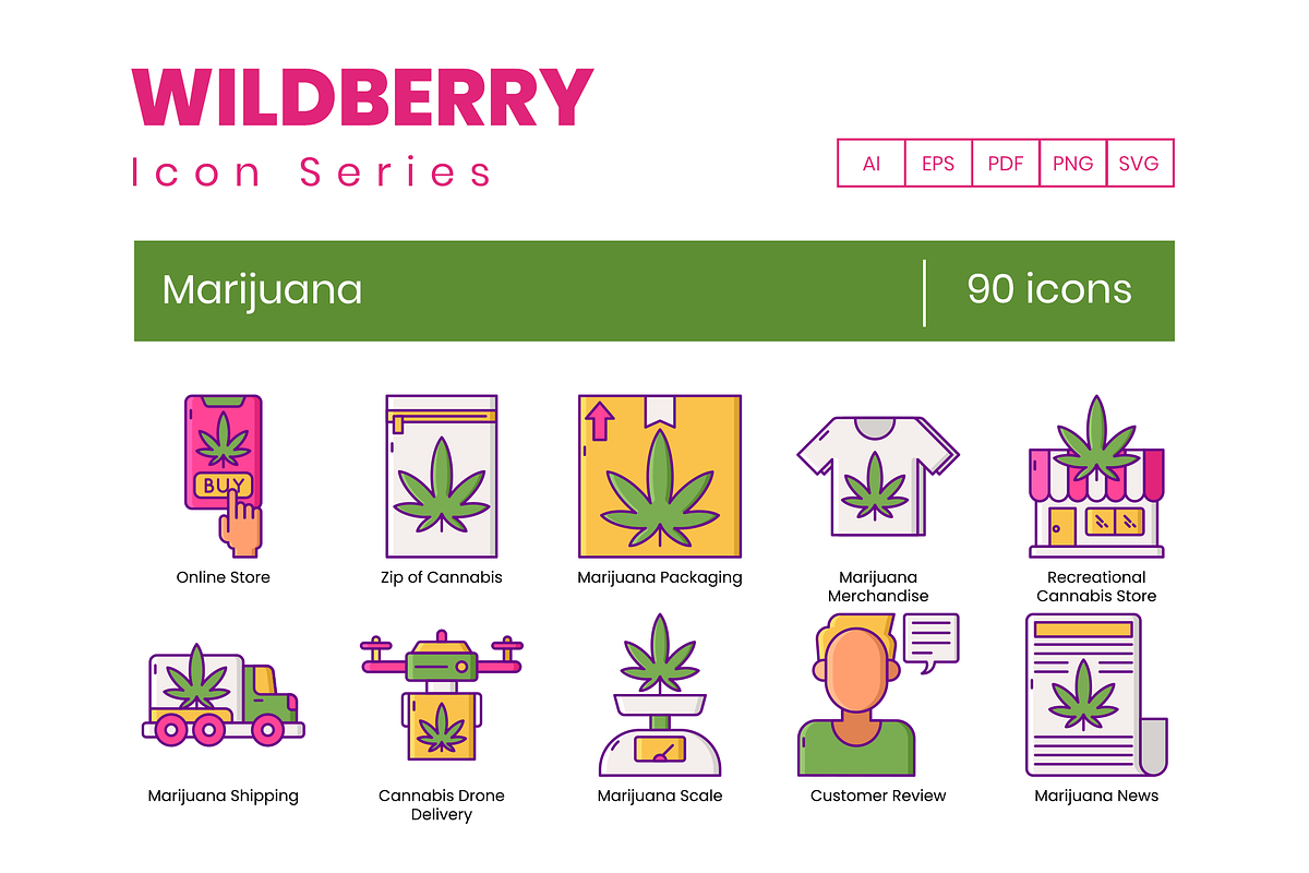 Marijuana & Weed Icons | Wildberry, an Outline Icon by Flat Icons