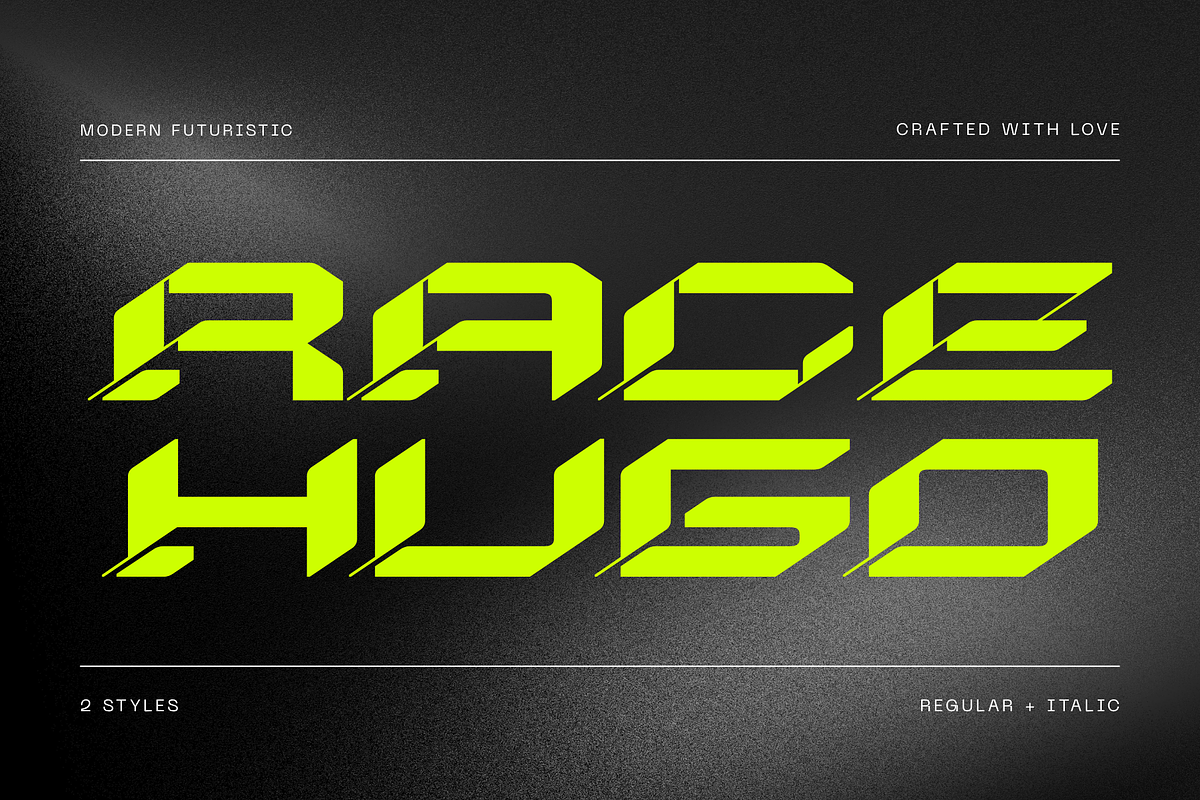 Race Hugo - Branding Logo Font, a Sans Serif Font by Nirmana Visual (Photo 1 of 9)
