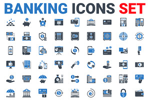Set Banking Icons Glyph