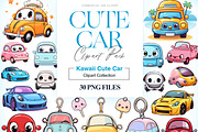 Cute Car Clipart, Yellow Car, Kawaii, a Transportation Illustration by BrushstrokeArtGB (Thumbnail 1 of 9)