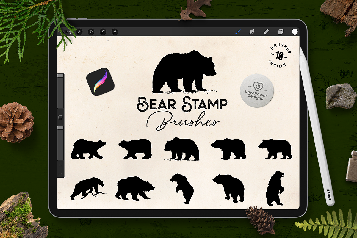 Bear Stamp Brushes for Procreate, a Brushes & More by LovePowerDesigns (Photo 1 of 2)