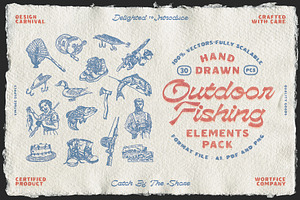Hand-Drawn Outdoor Fishing Elements, a Sport Illustration by Wortfice