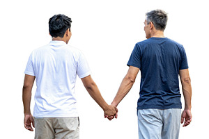 Back view of two men holding hands isolated photo, a Person Photo by DanFLCreativo