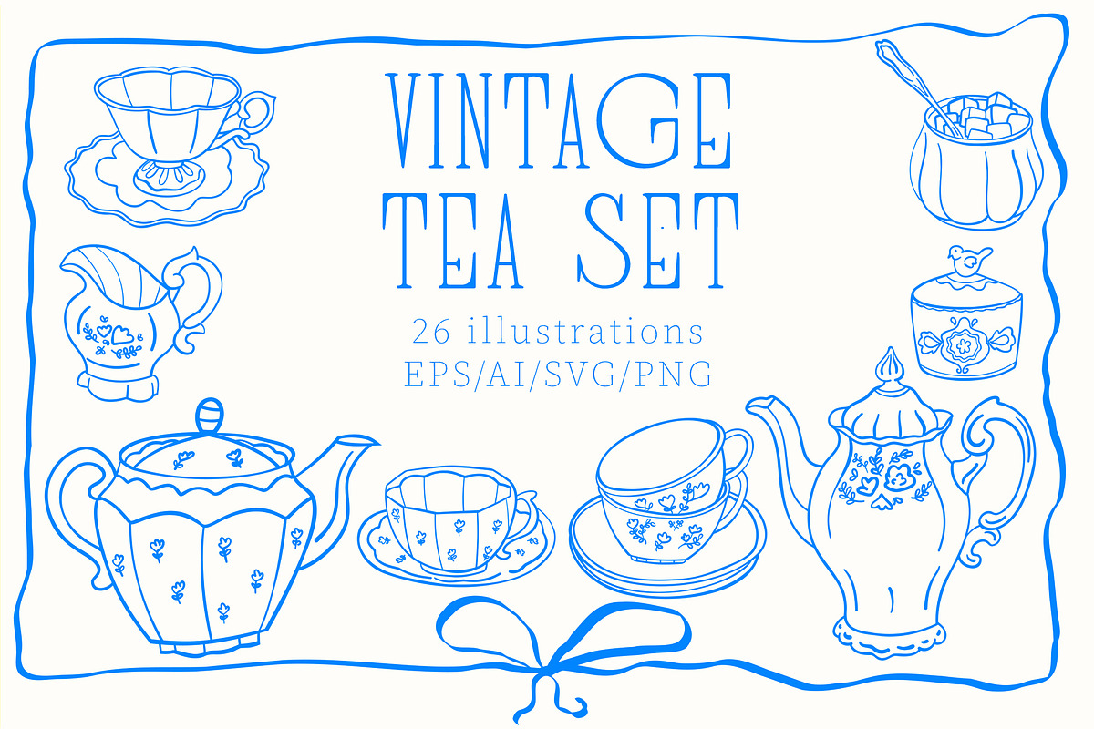 Vintage Tea Set line art, a Decorative Illustration by Carpet Tapete Pretzel (Photo 1 of 9)